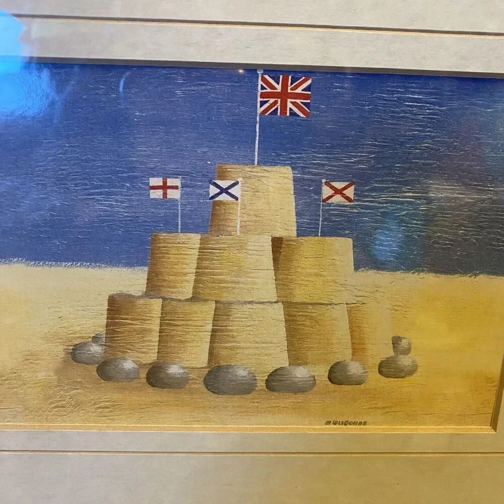 M. Wiscombe Sandcastle Beach & Flags Framed Art Prints 16”x12” Wall Decor Home - Picture 2 of 7